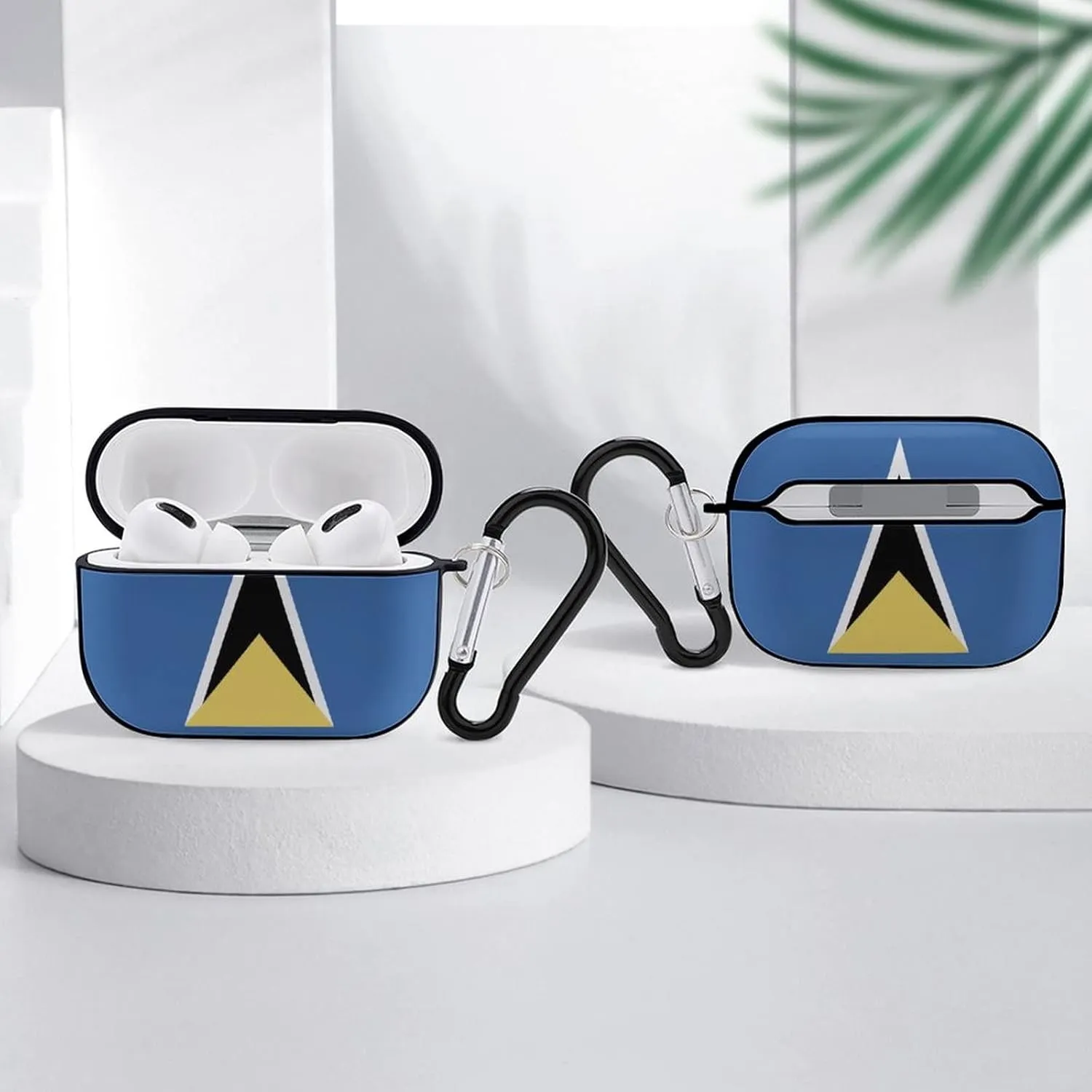 Saint Lucia Flag Full Printed Bluetooth Earbuds Case Cover for Airpods ProFull-Body Protective Earphone Case Cover with Keychain