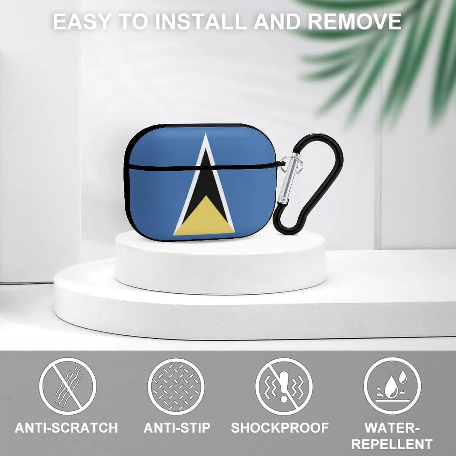 Saint Lucia Flag Full Printed Bluetooth Earbuds Case Cover for Airpods ProFull-Body Protective Earphone Case Cover with Keychain