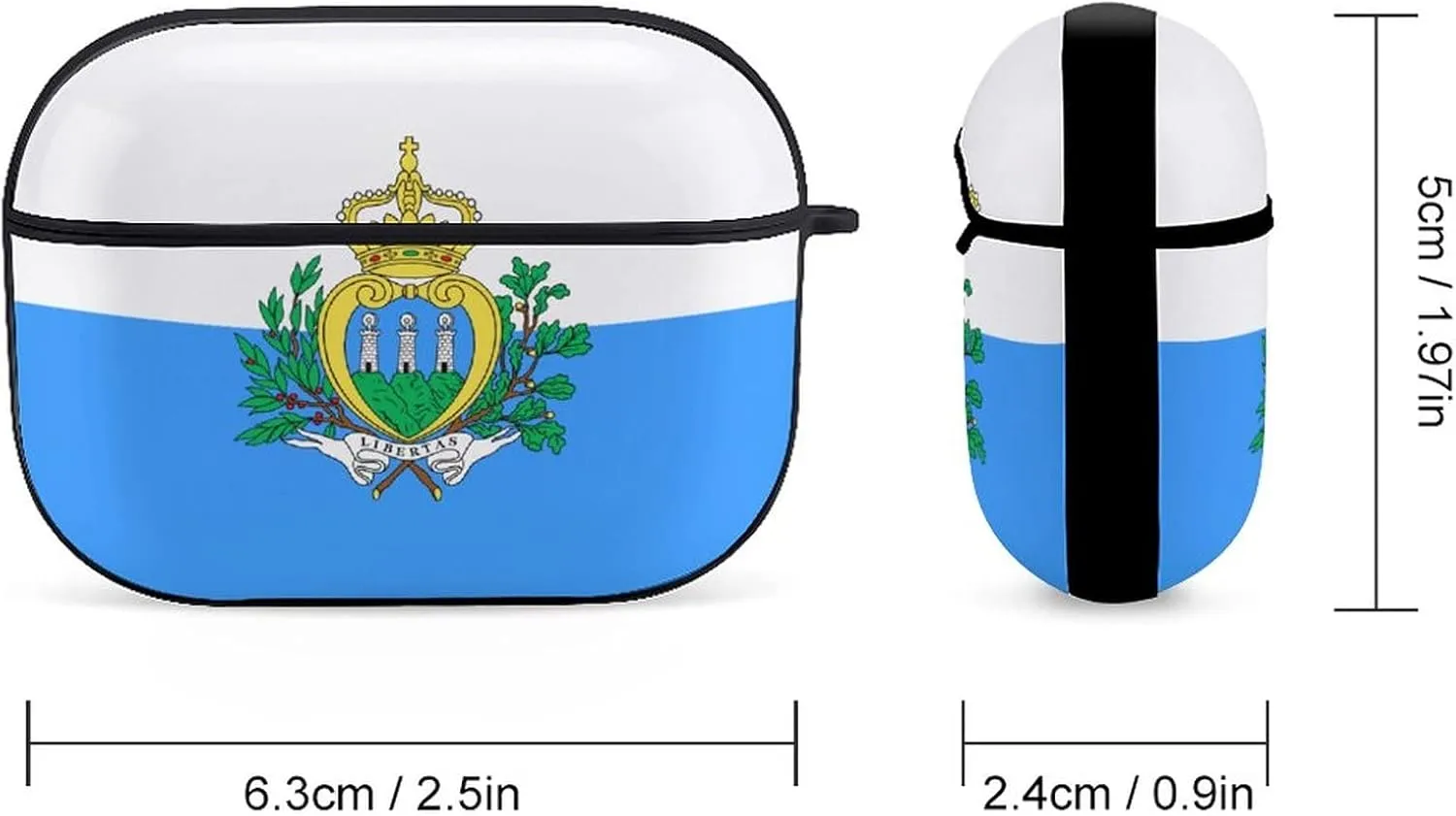 San Marino Flag Full Printed Bluetooth Earbuds Case Cover for Airpods ProFull-Body Protective Earphone Case Cover with Keychain