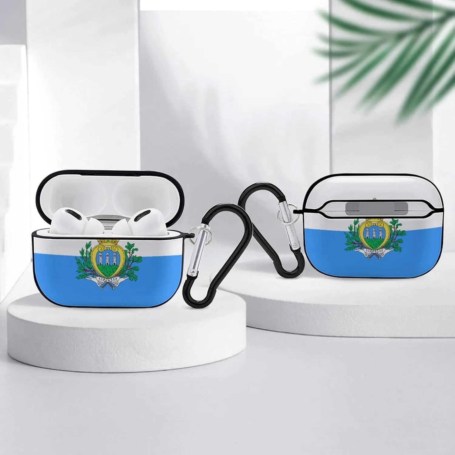 San Marino Flag Full Printed Bluetooth Earbuds Case Cover for Airpods ProFull-Body Protective Earphone Case Cover with Keychain