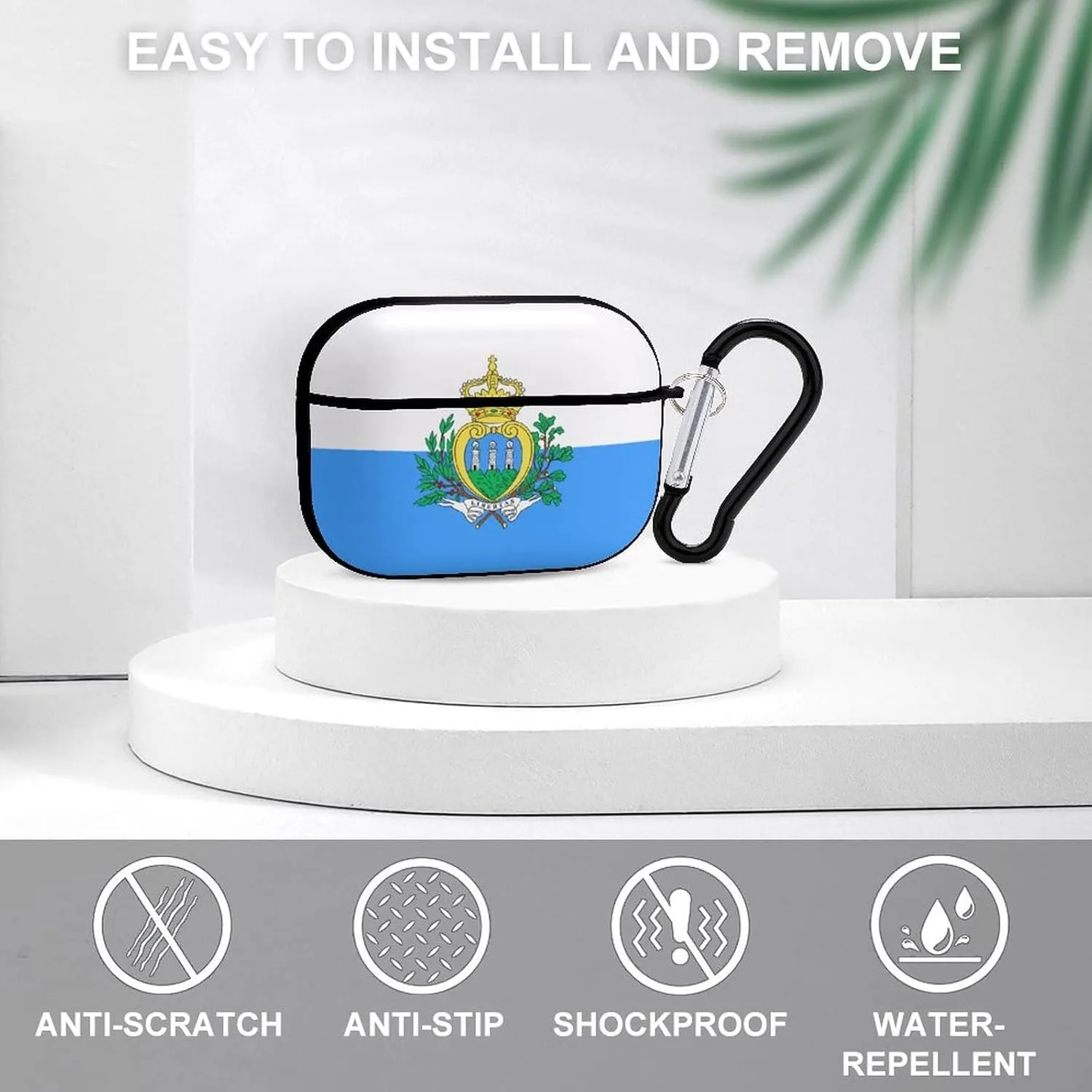 San Marino Flag Full Printed Bluetooth Earbuds Case Cover for Airpods ProFull-Body Protective Earphone Case Cover with Keychain