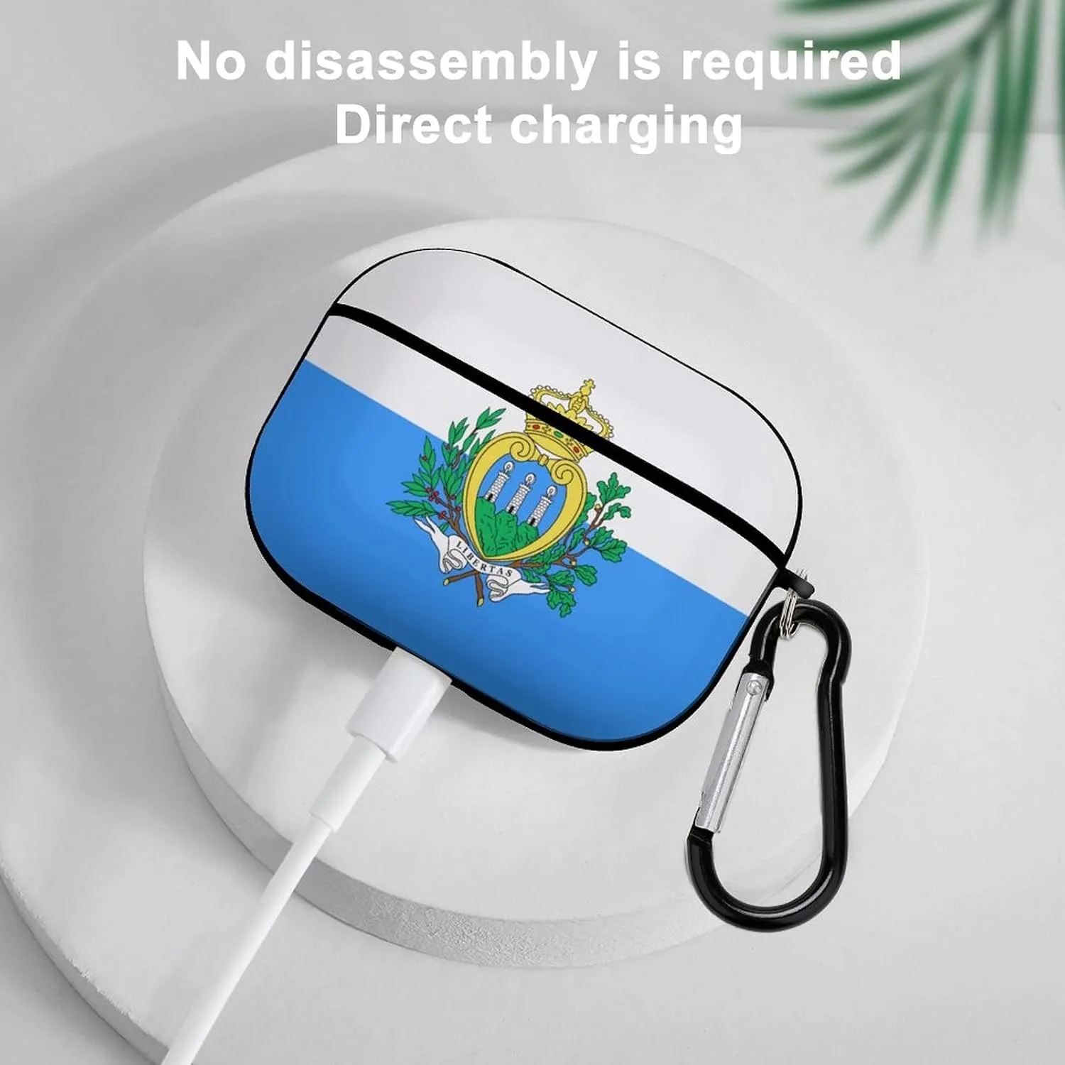 San Marino Flag Full Printed Bluetooth Earbuds Case Cover for Airpods ProFull-Body Protective Earphone Case Cover with Keychain