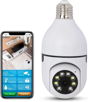 Secure Lite Cam Light Bulb Security Camera Outdoor/Indoor | Office, Garage, Home Security Wireless Camera 2.4GHz | 360 Panoramic View, Day and Night, Notifications, Two-Way Audio, Motion Tracking