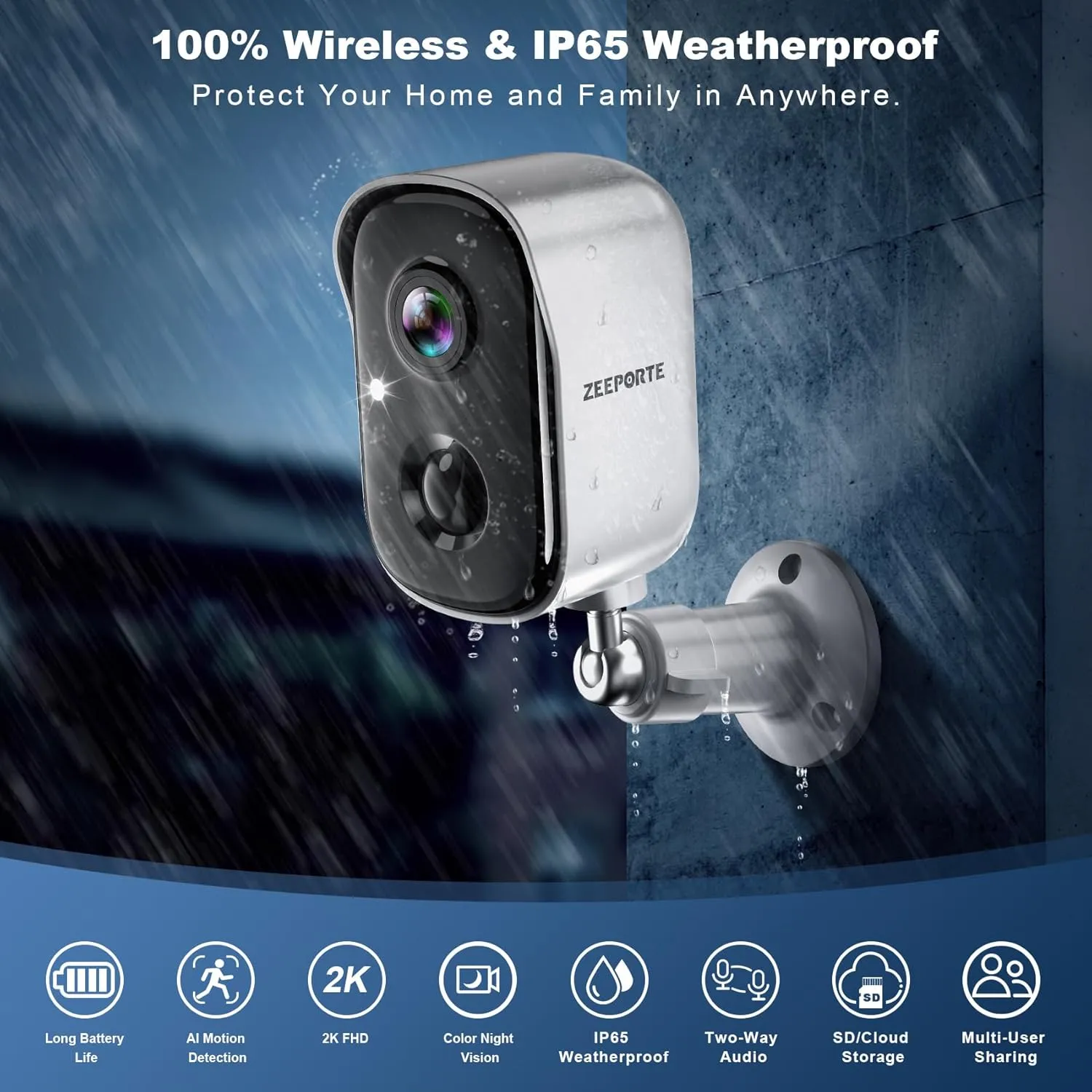 Security Cameras Wireless Outdoor, 2K Battery Powered WiFi Cameras for Home Security with AI Motion Detection, Color Night Vision, Spotlight, Siren, Waterproof, SD/Cloud Storage - 4 Pcs