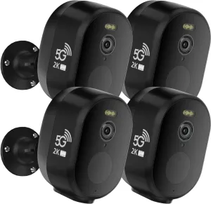 Security Cameras Wireless Outdoor, 2K/3MP QHD Home Security System 4-Cam Kit with 130-Wide View, Night Vision, Spotlight,IP65 Waterproof, Support Alexa,2.4GHz & 5GHz WiFi,Cloud/SD (C363-B-4PC)