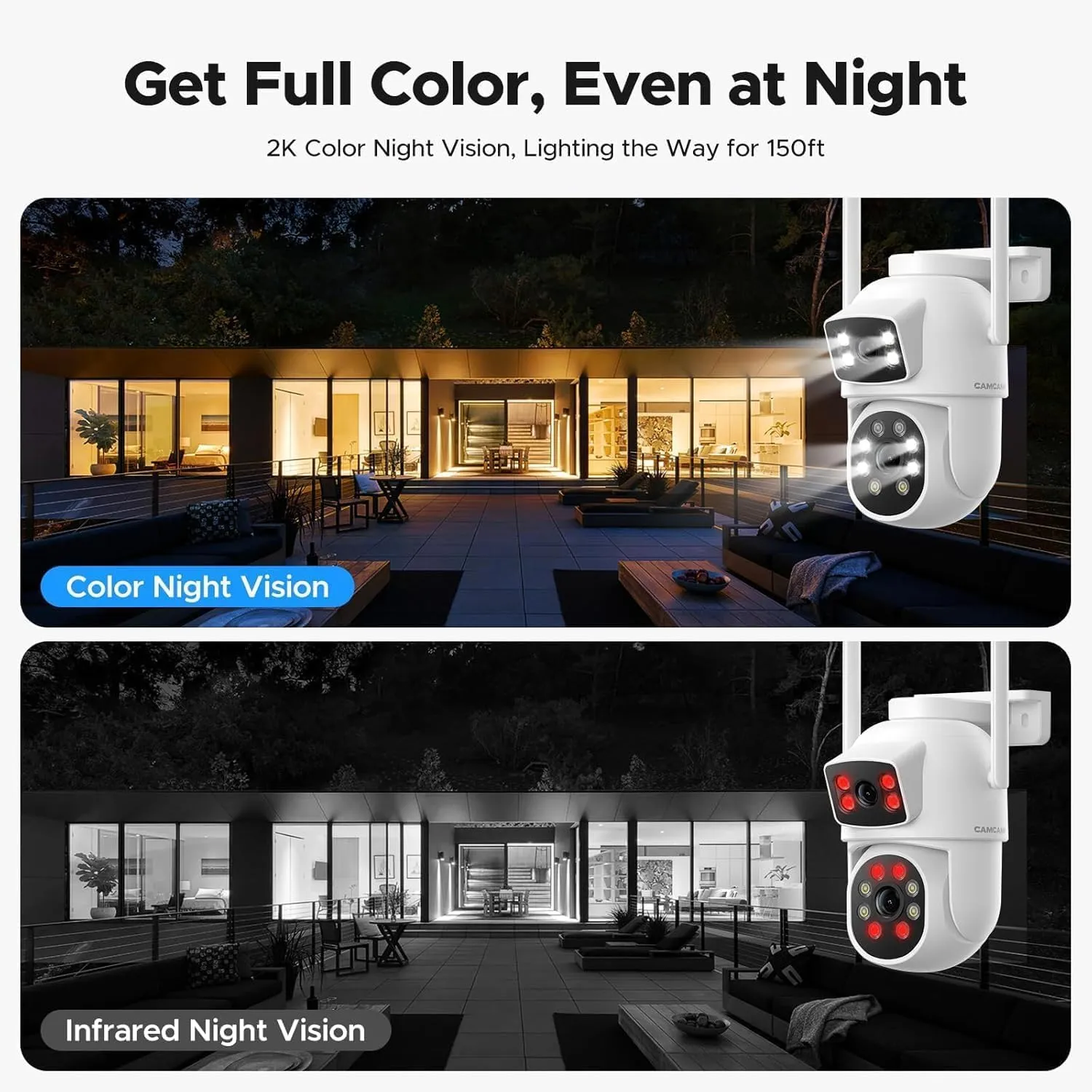 Security Cameras Wireless Outdoor, CAMCAMP Home Security Camera System with 2K Dual Lens Color Night Vision, Auto Tracking, 2-Way Audio, 500GB HDD, 2.4G/5G WiFi & 10CH Expandable NVR