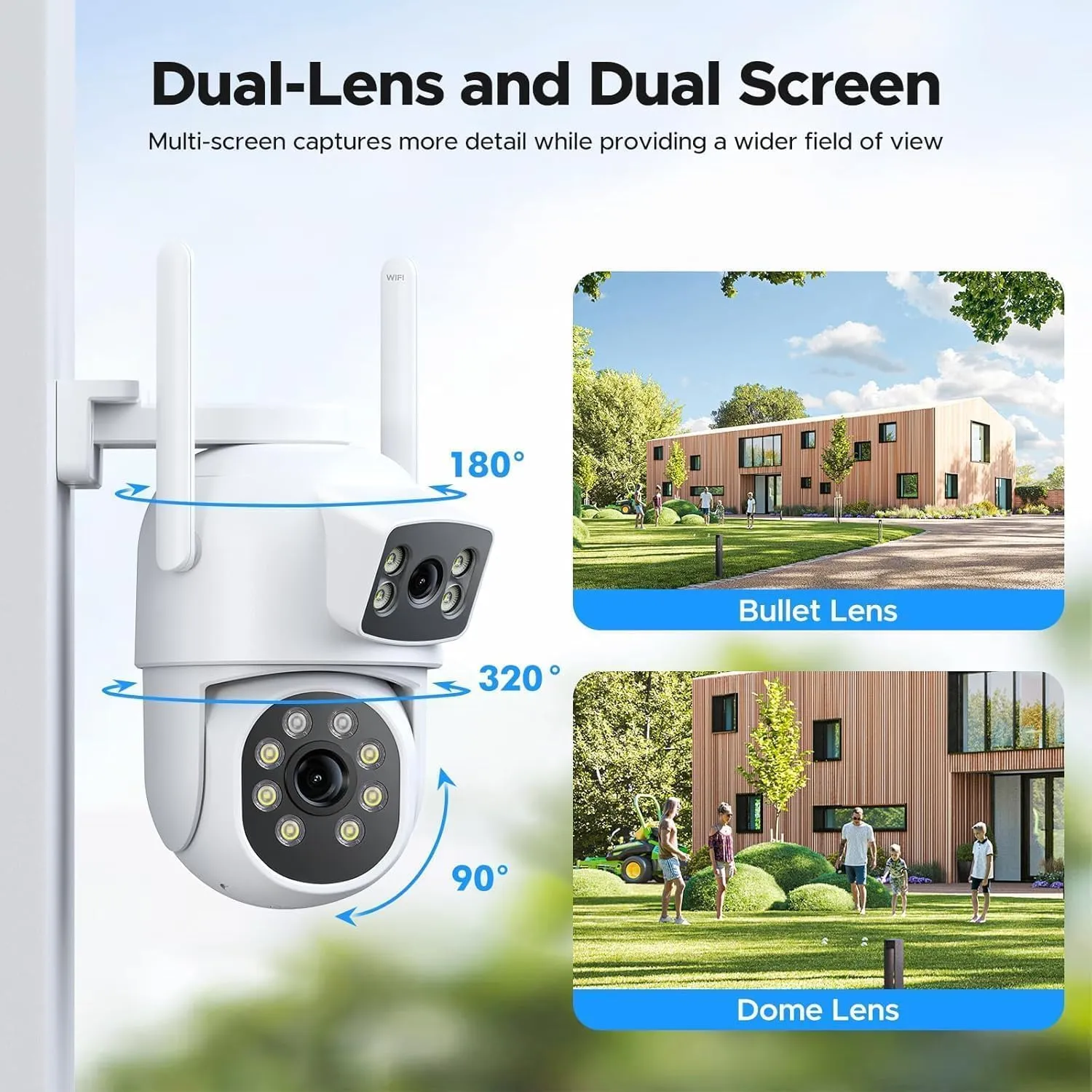 Security Cameras Wireless Outdoor, CAMCAMP Home Security Camera System with 2K Dual Lens Color Night Vision, Auto Tracking, 2-Way Audio, 500GB HDD, 2.4G/5G WiFi & 10CH Expandable NVR