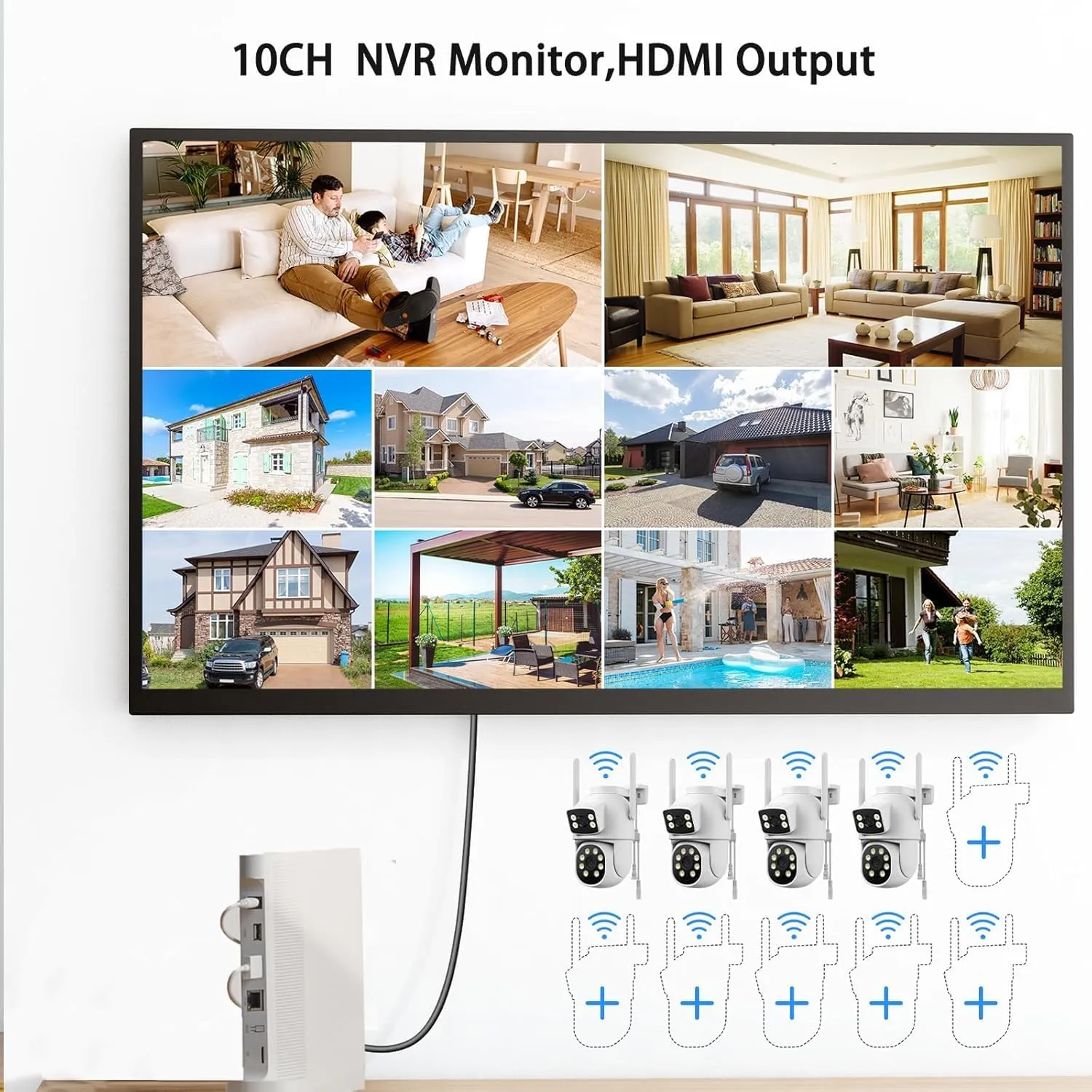 Security Cameras Wireless Outdoor, CAMCAMP Home Security Camera System with 2K Dual Lens Color Night Vision, Auto Tracking, 2-Way Audio, 500GB HDD, 2.4G/5G WiFi & 10CH Expandable NVR