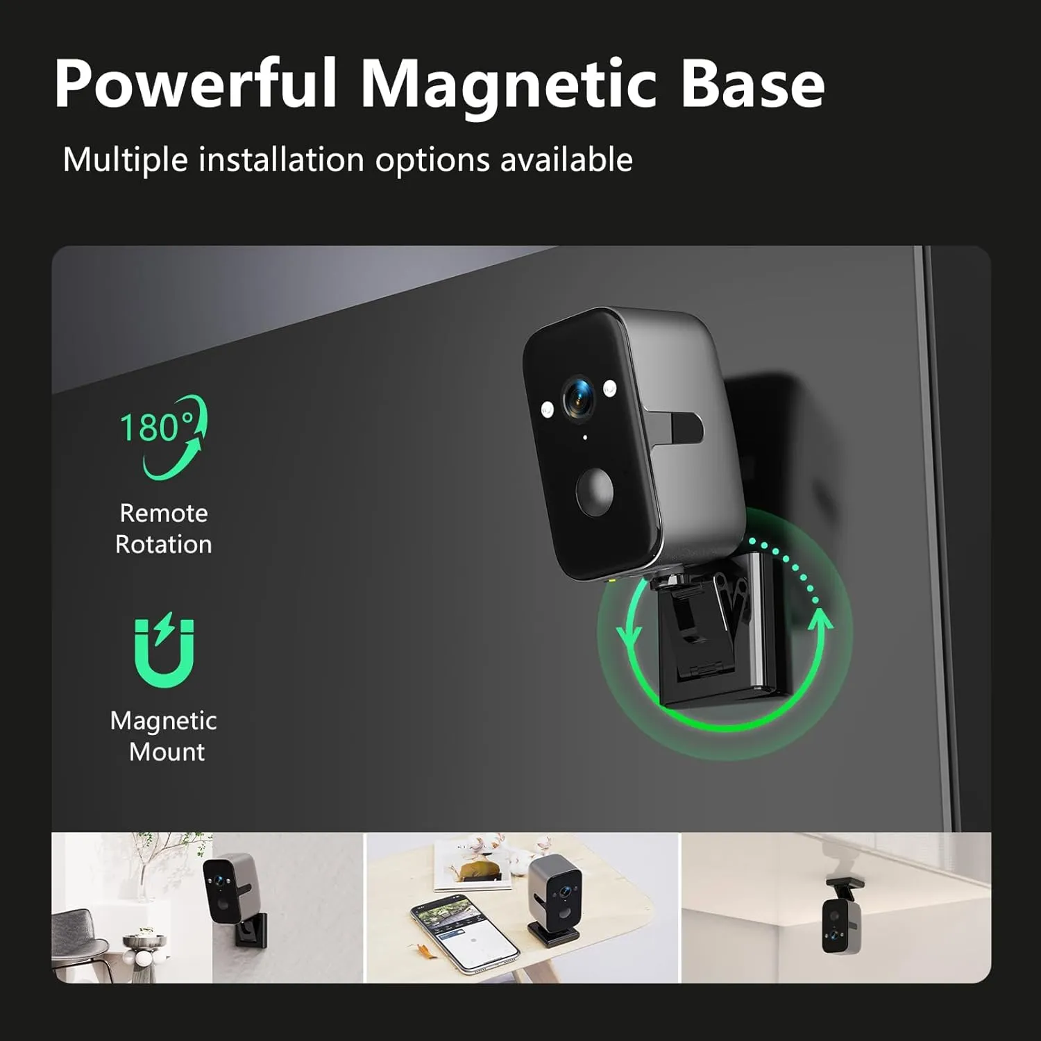 Security Cameras Wireless Outdoor,5G WiFi Magnetic Pet/Baby Camera,2K Pan Rotating 180 Siren Indoor Home Cameras Battery Powered with Color Night Vision,AI Detection, 2-Way Talk, IP65 (1)