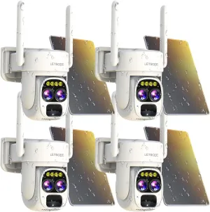 Security Cameras Wirelss Outdoor Solar Powered for Home Security, 360 View Outside Camera,Motion Detection,10x Hybrid Zoom PAN Tile,i IP-65 Weather Proof (4 Pack)