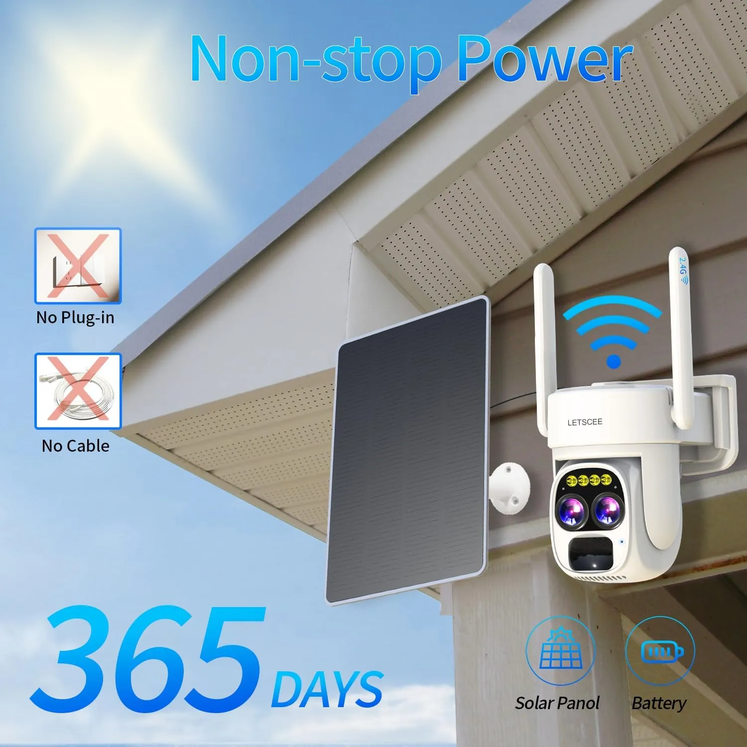 Security Cameras Wirelss Outdoor Solar Powered for Home Security, 360 View Outside Camera,Motion Detection,10x Hybrid Zoom PAN Tile,i IP-65 Weather Proof (4 Pack)