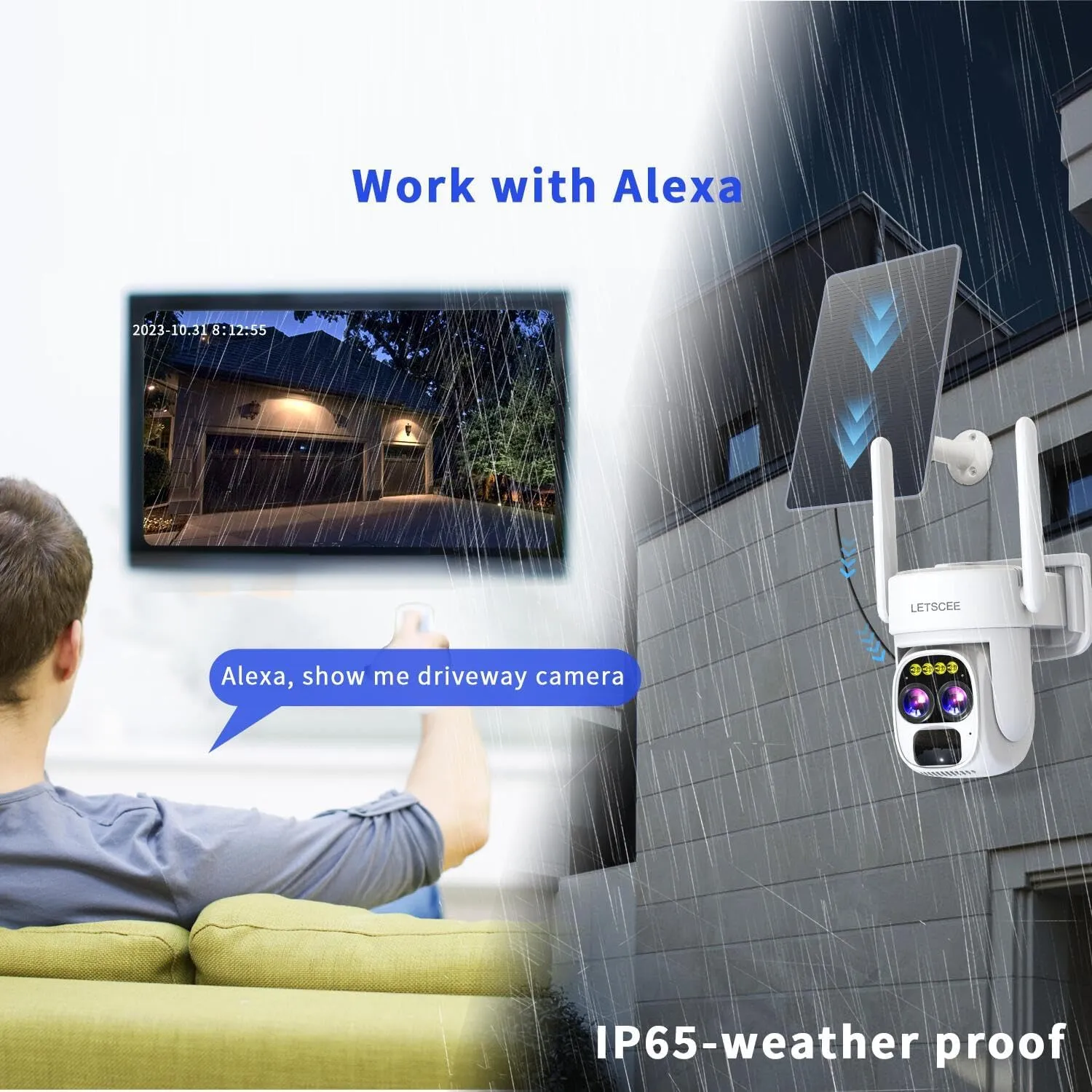 Security Cameras Wirelss Outdoor Solar Powered for Home Security, 360 View Outside Camera,Motion Detection,10x Hybrid Zoom PAN Tile,i IP-65 Weather Proof (4 Pack)