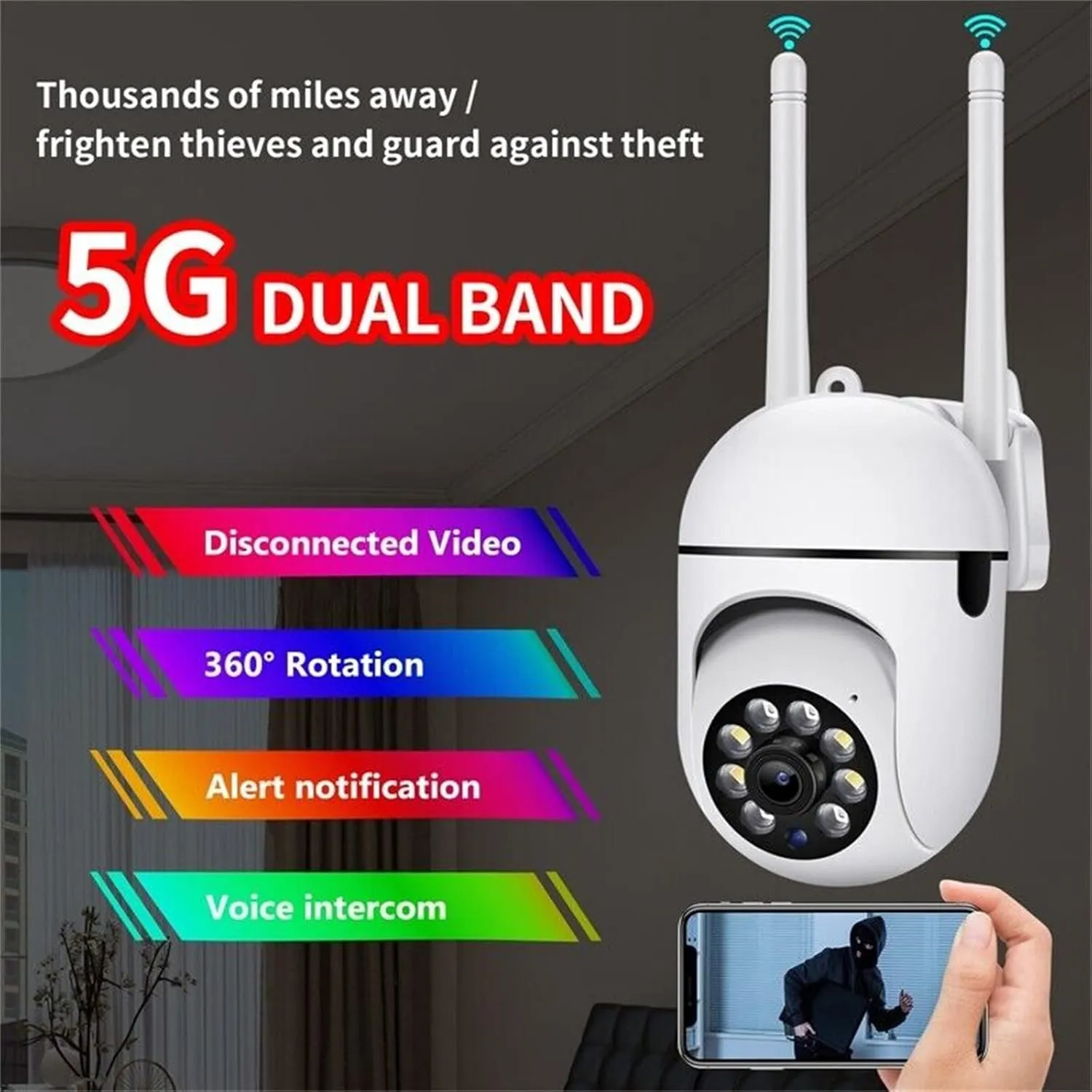 Security Cameras,2.4GHz & 5G WiFi Cameras Home Security,1080P Dome Surveillance Cameras 360 View,Waterproof Security Camera with Motion Detection,2-Way Audio (1PC) 178x102x69mm/7x4x2.7inch