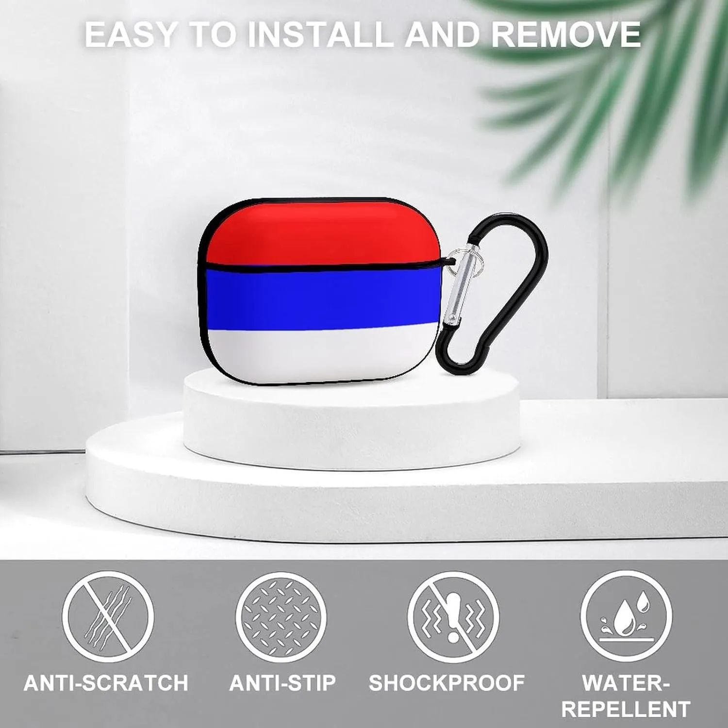 Serbian Flag Full Printed Bluetooth Earbuds Case Cover for Airpods ProFull-Body Protective Earphone Case Cover with Keychain