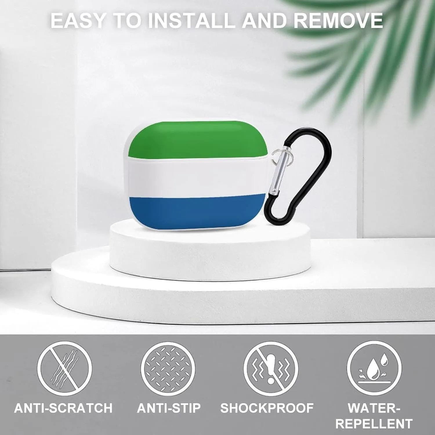 Sierra Leone Flag Full Printed Bluetooth Earbuds Case Cover for Airpods ProFull-Body Protective Earphone Case Cover with Keychain