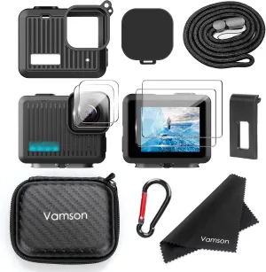 Silicone Protective Case for Go Pro Hero, with Mini Storage Case, Battery Side Cover, Tempered Glass Protectors Film, Lens Caps and Lanyard for Go Pro Hero 4K Action Camera Accessories Kit