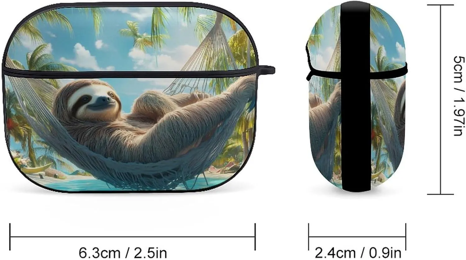 Sloth Swing on Palm Tree Earbud Case Bluetooth Headphone Case Full Protective Case with Keychain Compatible with Airpods Pro Black-Style