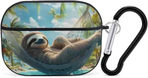 Sloth Swing on Palm Tree Earbud Case Bluetooth Headphone Case Full Protective Case with Keychain Compatible with Airpods Pro Black-Style