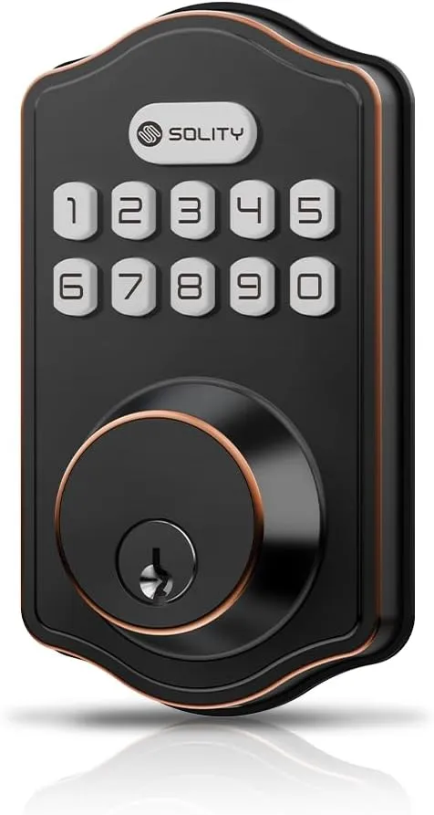 Solity Smart Digital Electric Deadbolt Keypad Lock, Keyless Entry, Auto Lock, 100 Custom Codes, Easy Installation, Exterior Front Entry Door, Residential (Oil Rubbed Bronze, Keypad)