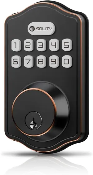Solity Smart Digital Electric Deadbolt Keypad Lock, Keyless Entry, Auto Lock, 100 Custom Codes, Easy Installation, Exterior Front Entry Door, Residential (Oil Rubbed Bronze, Keypad)