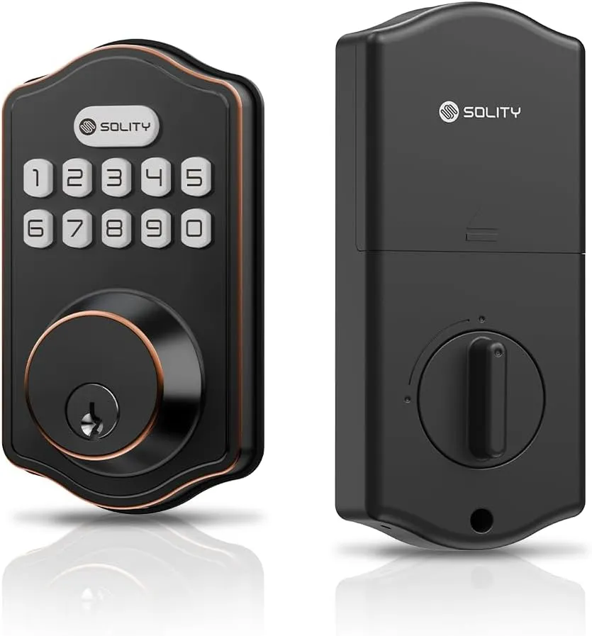 Solity Smart Digital Electric Deadbolt Keypad Lock, Keyless Entry, Auto Lock, 100 Custom Codes, Easy Installation, Exterior Front Entry Door, Residential (Oil Rubbed Bronze, Keypad)