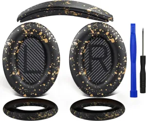 SOULWIT Ear Pads Cushions   Headband   Silicone Earpads Cover Protector, Replacement Kit for Bose QuietComfort 35 QC35, QC35 ii Over-Ear Headphones - Black Gold