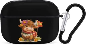 Spanish Flag Highland Cow Earbud Case Bluetooth Headphone Case Full Protective Case with Keychain Compatible with Airpods Pro Black-Style