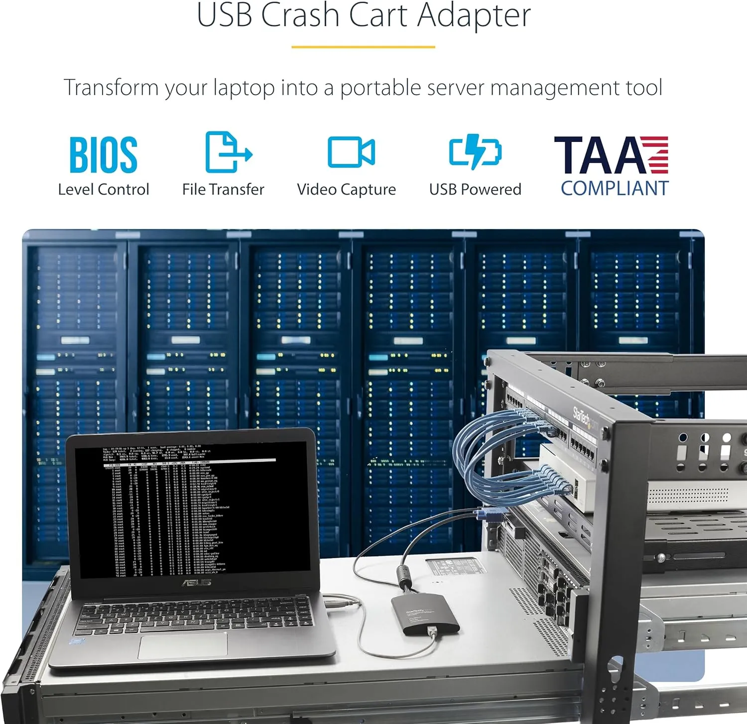 StarTech.com Portable Laptop Crash Cart Adapter, USB/VGA KVM Console, File Transfer & Video Capture, Windows/Linux/MacOS, TAA