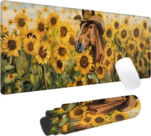 Sunflower Horse Gaming Mouse Pad, Office Desk Mat, Anti-Slip Rubber Base Cool Aesthetic Mouse Pads for Computer Laptop Keyboard School Home Desktop Gamer Home Accessories Decor 31.5" x 11.8"