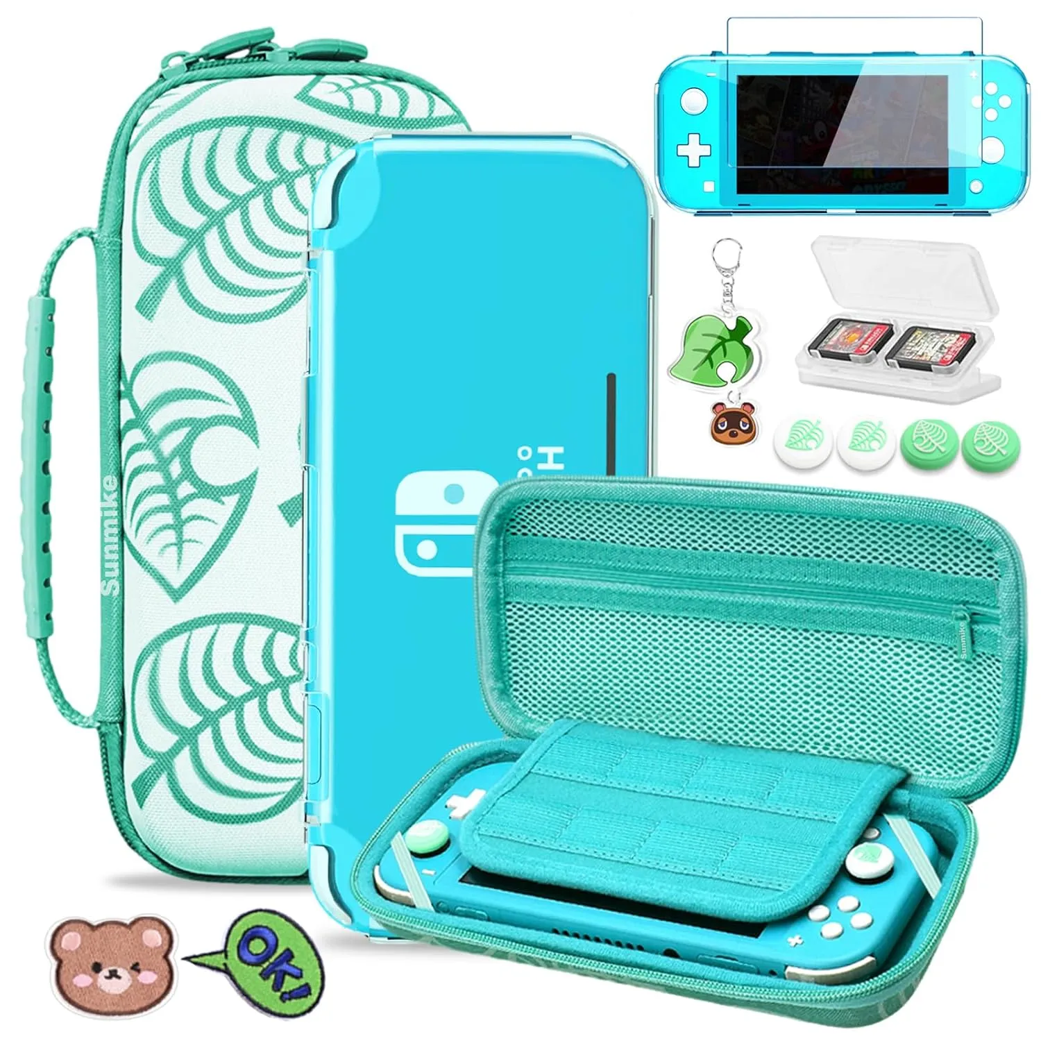 Switch Lite Case, Portable Switch Lite Accessories Kit, Durable Travel Carry Case, TPU Protective Cover, Screen Protector, Game Card Holder, Thumb Grip Caps for Nintendo Switch Lite 2019(Turquoise)