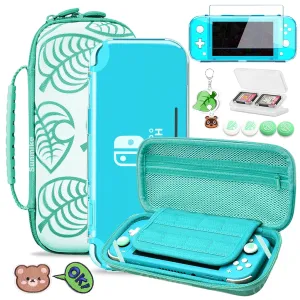 Switch Lite Case, Portable Switch Lite Accessories Kit, Durable Travel Carry Case, TPU Protective Cover, Screen Protector, Game Card Holder, Thumb Grip Caps for Nintendo Switch Lite 2019(Turquoise)