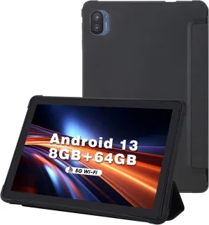 Tablet 10 inch Android Tablets with Drop-proof Case Android 13 Computer Tablets Octa-core (4GB 4GB)8GB Ram 64GB Rom, 5G WiFi 6 Tablet PC for Streaming Reading HD Touch Screen Long Battery Life