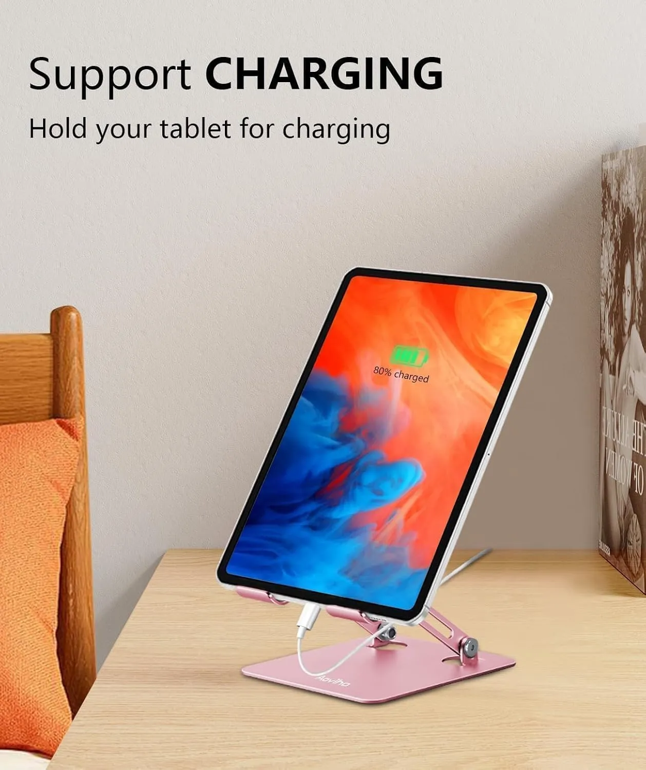 Tablet Stand Holder for Desk, Adjustable Desktop Tablet Holder, Foldable Aluminum Tablet Mount for iPad pro 12.9, iPad Air Mini, Samsung Galaxy Tabs Z Fold Kindle Fire,4-12 inch, Rose Gold