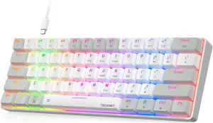 TECKNET 60% Wired Gaming Keyboard, Ultra-Compact 61 Keys Mini Mechanical RGB Backlit Keyboard with Red Switch, for PC, Mac, and Gamers