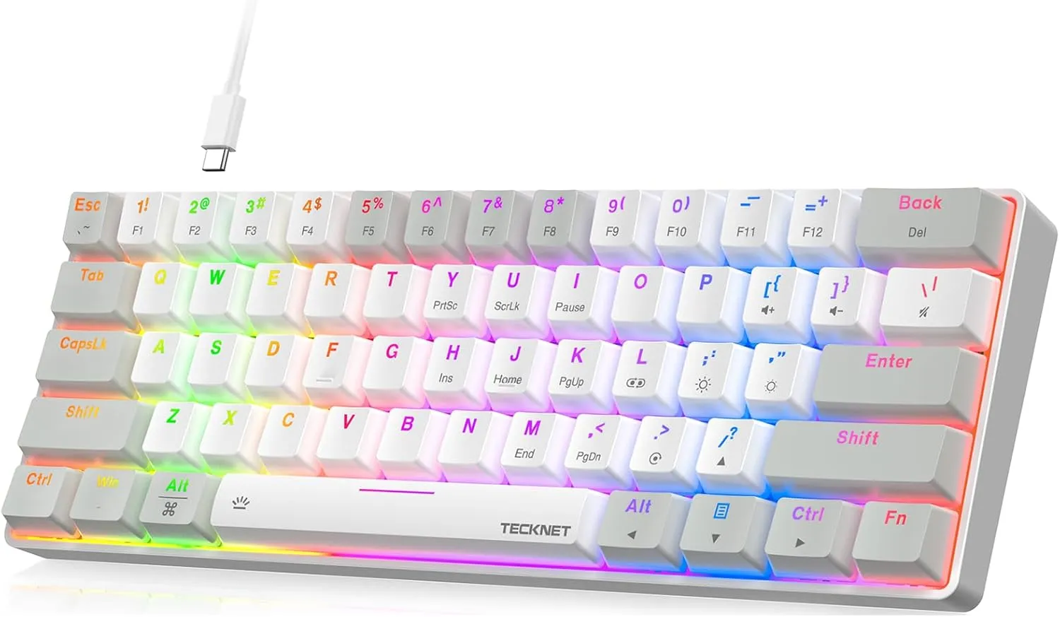 TECKNET 60% Wired Gaming Keyboard, Ultra-Compact 61 Keys Mini Mechanical RGB Backlit Keyboard with Red Switch, for PC, Mac, and Gamers