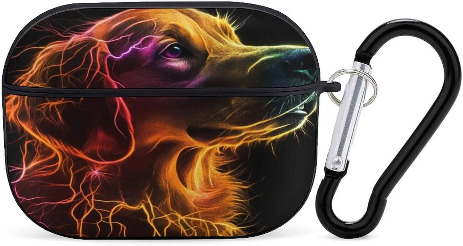 Thunder Retriever Dog Print Earbud Case Bluetooth Headphone Case Full Protective Case with Keychain Compatible with Airpods Pro Black-Style