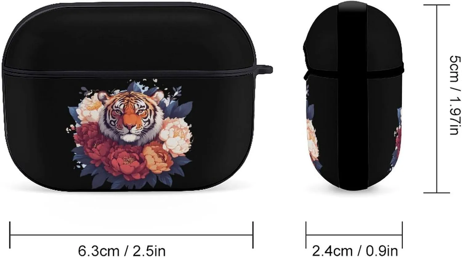 Tiger Peony Flowers Earbud Case Bluetooth Headphone Case Full Protective Case with Keychain Compatible with Airpods Pro Black-Style