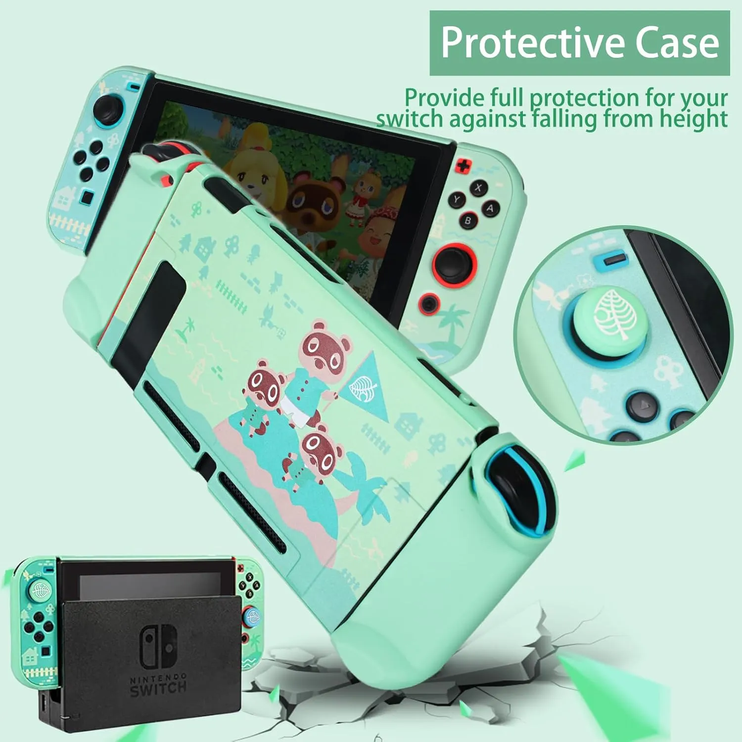 TIKOdirect Carrying Case for Switch, Cute Portable Travel Bag Accessories with Protective Cover, Screen Protectors, Stand, Game Card Holder and Thumb Grip caps[Keychain Gift], Animal Crossing