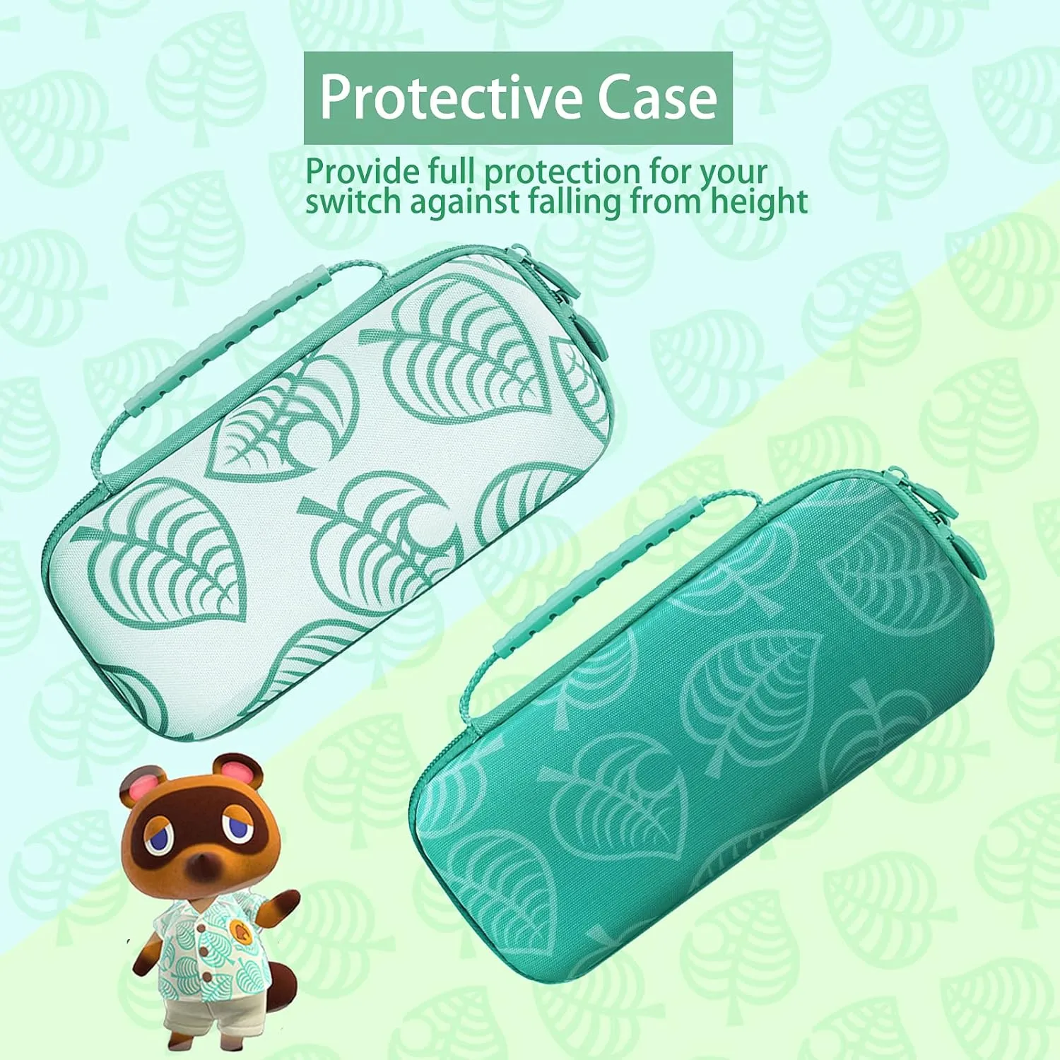 TIKOdirect Carrying Case for Switch, Cute Portable Travel Bag Accessories with Protective Cover, Screen Protectors, Stand, Game Card Holder and Thumb Grip caps[Keychain Gift], Animal Crossing