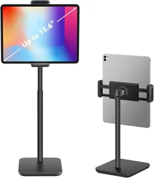 tounee Tablet Stand for Desk with 360 Adjustable Holder Clamp Bracket, Height Adjustable Up to 21", Fits iPad Pro 12.9, Air Mini, Surface Pro, Portable Monitor, All 4.7-15.6" Phones, Tablet- Black