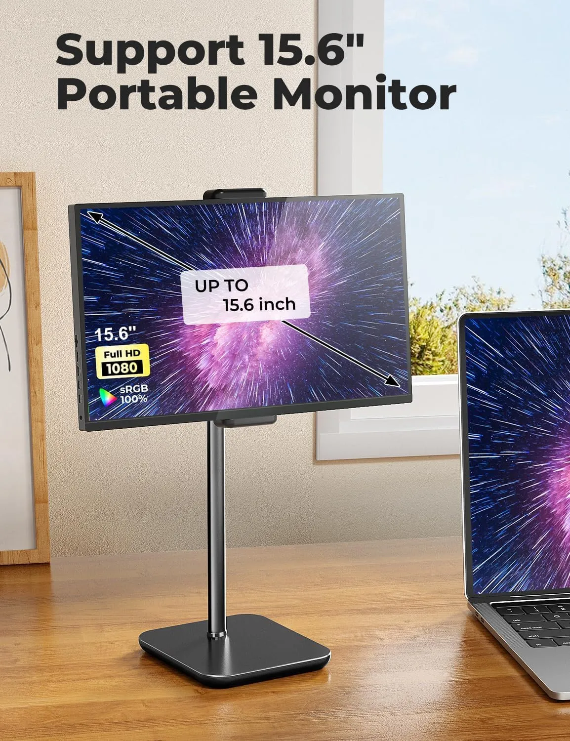 tounee Tablet Stand for Desk with 360 Adjustable Holder Clamp Bracket, Height Adjustable Up to 21", Fits iPad Pro 12.9, Air Mini, Surface Pro, Portable Monitor, All 4.7-15.6" Phones, Tablet- Black