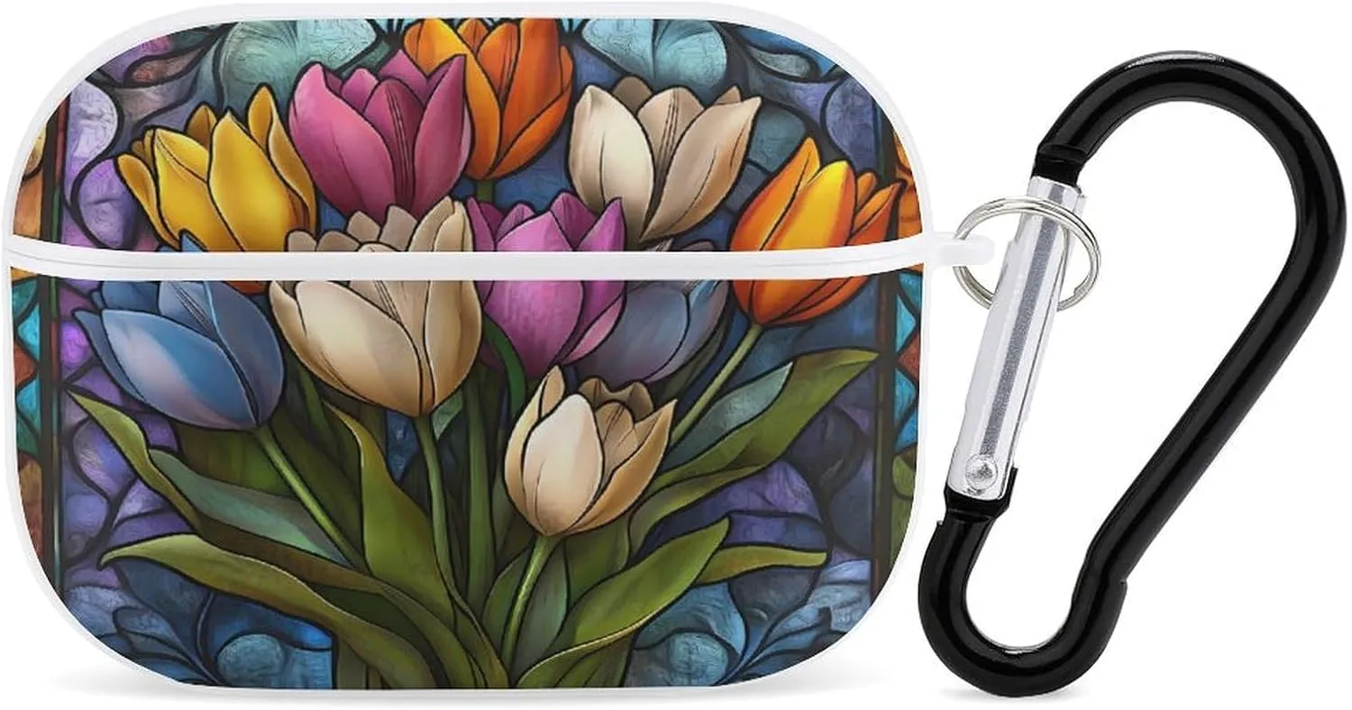 Tulips Earbud Case Bluetooth Headphone Case Full Protective Case with Keychain Compatible with Airpods Pro White-Style