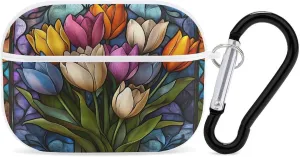 Tulips Earbud Case Bluetooth Headphone Case Full Protective Case with Keychain Compatible with Airpods Pro White-Style