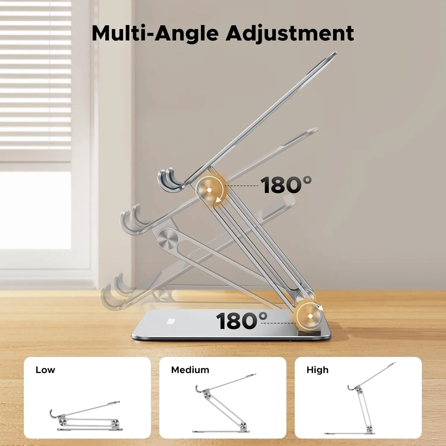 UGREEN Tablet Stand Holder for Desk Dual Rod Support Aluminum Tablet Holder Adjustable Multi-Angle Home Office Accessories Compatible with iPad Pro 13 12 11 10.5 Air Mini 5 4 3 2 Phone E-Reader Silver