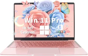 Ultra Light and Portable 14" Rose Gold Laptop -Win11 Pro/Office 2019, Celeron J4105, FHD IPS Display, 6GB RAM, 180 Hinge/HDMI/WiFi/BT - Perfect for Travel, Work, Study, and Play! (128G SSD)