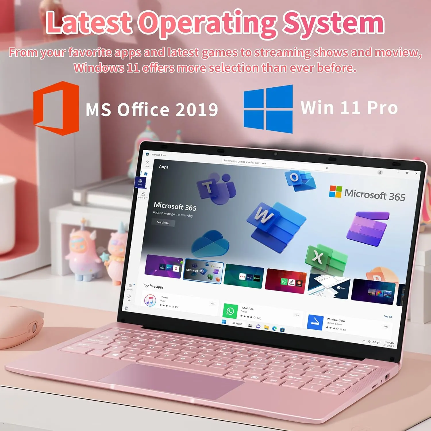 Ultra Light and Portable 14"" Rose Gold Laptop -Win11 Pro/Office 2019, Celeron J4105, FHD IPS Display, 6GB RAM, 180 Hinge/HDMI/WiFi/BT - Perfect for Travel, Work, Study, and Play! (512G SSD)