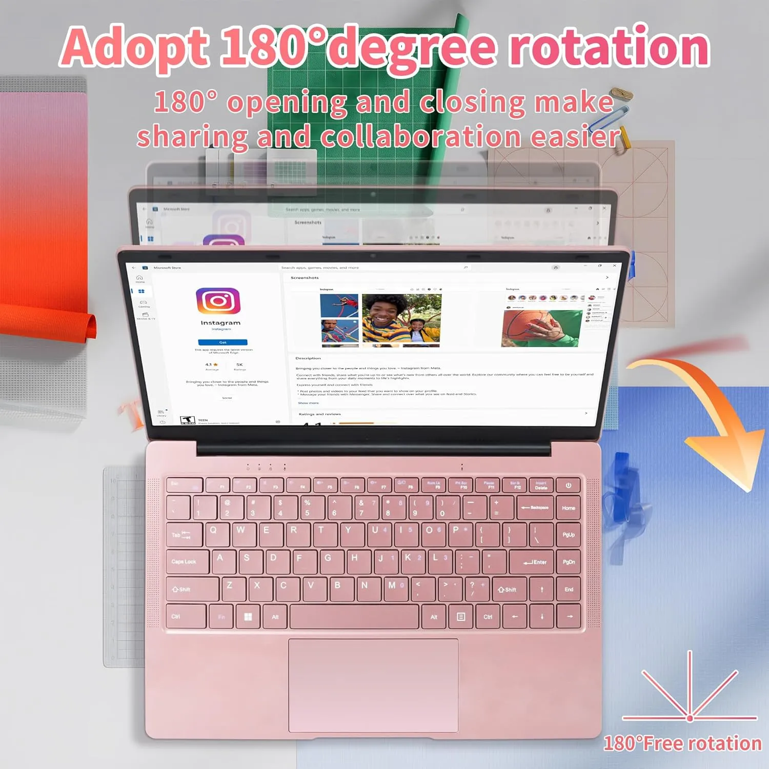 Ultra Light and Portable 14"" Rose Gold Laptop -Win11 Pro/Office 2019, Celeron J4105, FHD IPS Display, 6GB RAM, 180 Hinge/HDMI/WiFi/BT - Perfect for Travel, Work, Study, and Play! (512G SSD)