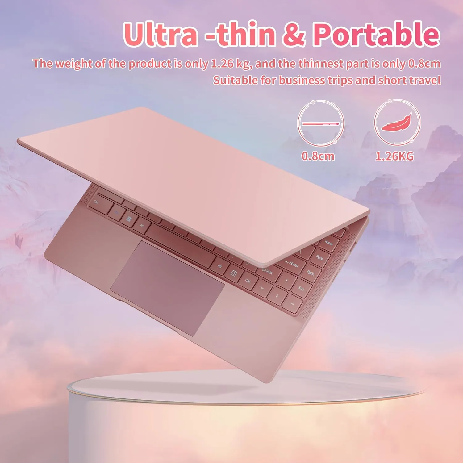 Ultra Light and Portable 14"" Rose Gold Laptop -Win11 Pro/Office 2019, Celeron J4105, FHD IPS Display, 6GB RAM, 180 Hinge/HDMI/WiFi/BT - Perfect for Travel, Work, Study, and Play! (512G SSD)