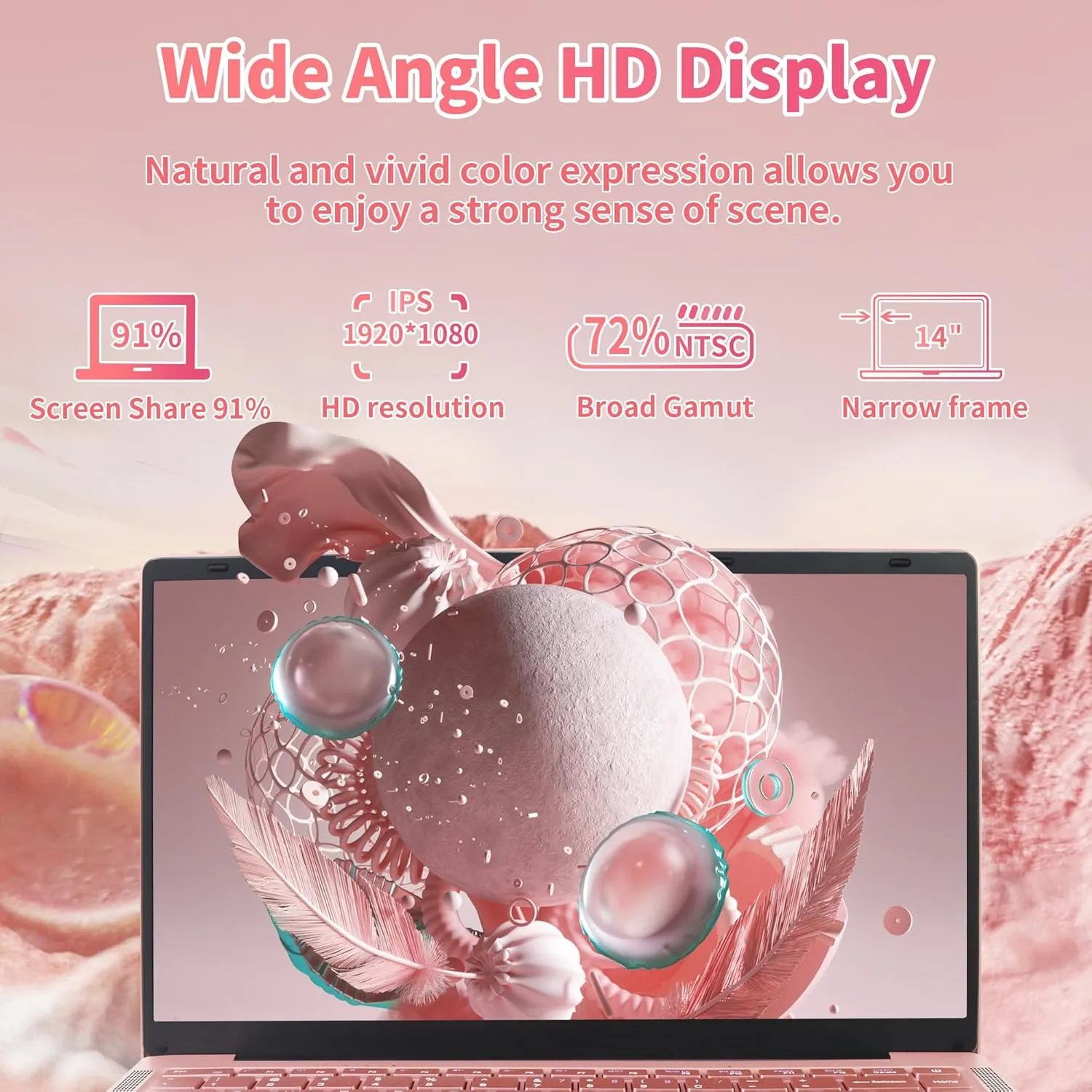 Ultra Light and Portable 14"" Rose Gold Laptop -Win11 Pro/Office 2019, Celeron J4105, FHD IPS Display, 6GB RAM, 180 Hinge/HDMI/WiFi/BT - Perfect for Travel, Work, Study, and Play! (512G SSD)