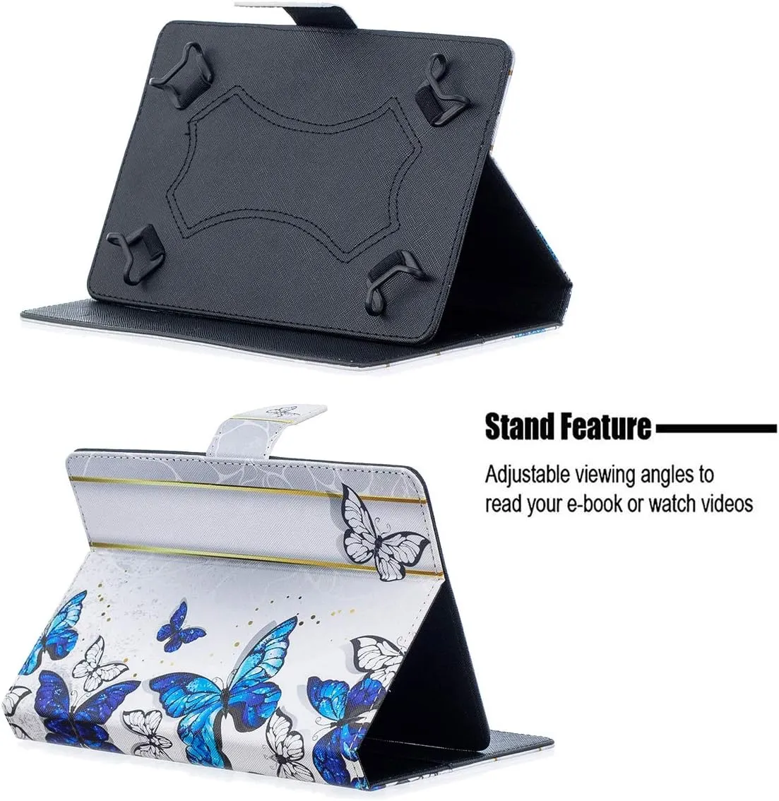 Universal Case for 6.5-7.5'' Tablet, Newshine Colorful Wallet Stand Cover for 7.0'' Samsung Galaxy Tablet, Amazon Kindle Fire 7/HDX 7 and Other Around 7 Inch Models - Blue&White Butterfly